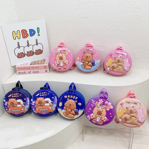 Runder Kinderrucksack PVC Hartschale Cartoon Capybara Bär Kleinkind Schultasche Für Kindergarten Outdoor Reisen Kleine Tasche