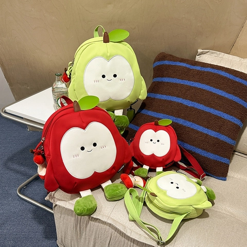 Apfelform Rucksack Nylon Süßes Cartoon Gesicht Täglich Reise Umhängetasche Für Kinder Frauen