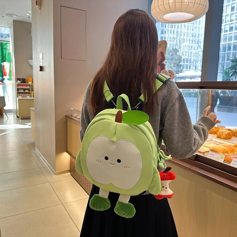 Apfelform Rucksack Nylon Süßes Cartoon Gesicht Täglich Reise Umhängetasche Für Kinder Frauen