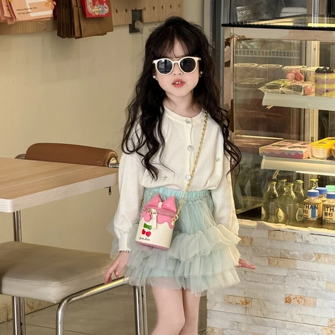 Kinder Meisjes Mini Schoudertas PU Leer Schattige Kers Print Strik Decor Zoete Cilinder Crossbody Tas Met Metalen Ketting