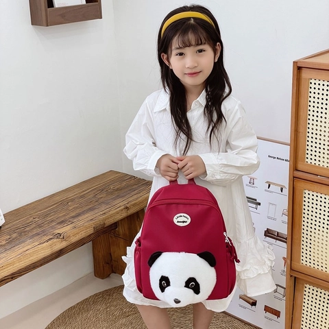 Kinder Rucksack Nylon Süßer 3D Plüsch Panda Schultasche Für Kindergarten Kleinkinder Jungen Mädchen Atmungsaktiv Leicht