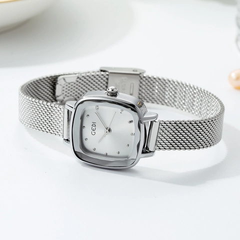 Elegant Square Quartz Watch For Women With Stainless Steel Mesh Strap Waterproof Minimalist Casual Wristwatch Luxury