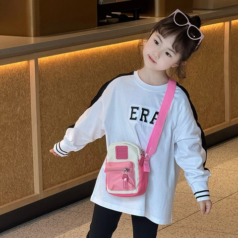 Kids Mini Crossbody Bag Canvas Color Block Shoulder Bag Adjustable Strap For Toddlers Boys Girls