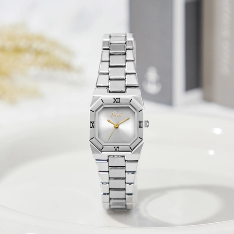 Orologio Al Quarzo Da Donna Cassa Ottagonale Cinturino In Lega Acciaio Inossidabile Numeri Romani Impermeabile Elegante