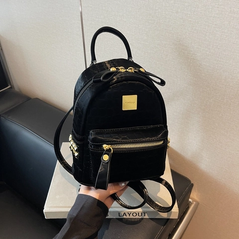 Fashion Mini Rucksack Damen PU Leder Krokodilmuster Goldene Hardware Lässig Pendler Reisen Verstellbare Träger Stilvoll