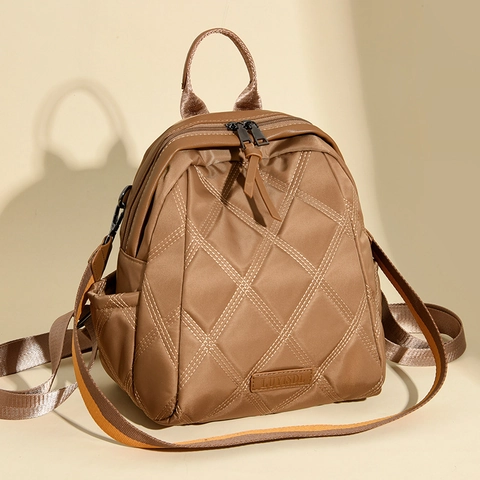 Zaino Da Donna Moda Nylon Trapuntato Motivo A Rombi Leggero Impermeabile Grande Capacità Viaggio Casual Urbano