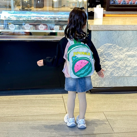Sac À Dos Pour Enfants Dessin Animé Dinosaure Pastèque Tissu Oxford Sac D'école Bambin Maternelle Respirant Léger
