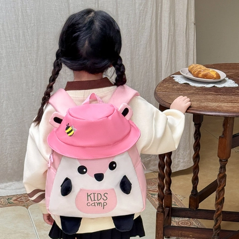 Cartoon Squirrel Animal Backpack For Kids Toddlers Oxford Cloth Breathable School Bag With Decorative Hat Bee Embroidery