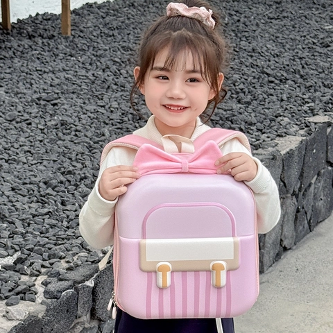 Kids Backpack EVA Hardshell Oxford Cloth Bowknot Lightweight Kindergarten School Bag For Girls Sweet Fashion