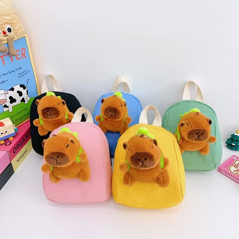 Mini Kids Backpack Canvas Plush Capybara Cartoon Cute Animal School Bag For Toddler Girls Boys Kindergarten