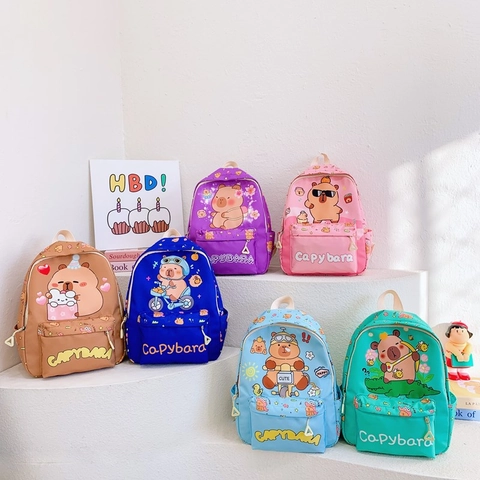 Capybara Cartoon Kids Backpack Nylon Cute Printed Schoolbag For Kindergarten Primary School Students Breathable Lightweight