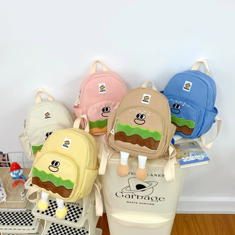 Hamburger Shape Cartoon Kids Backpack Oxford Cloth 3D Plush Legs Preschool Nursery School Bag Cute Novelty For Children