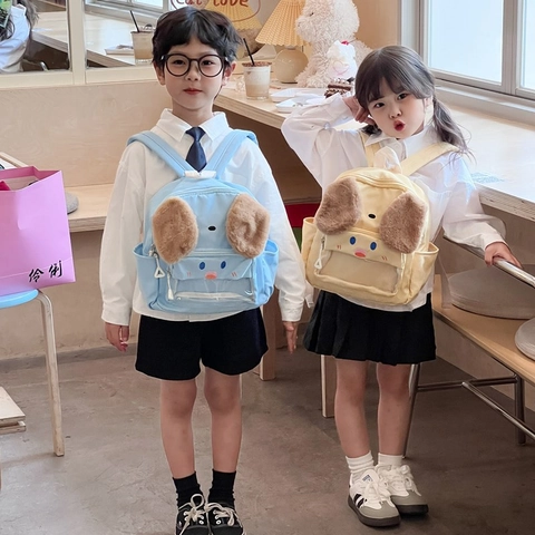 Kinder Rucksack Cartoon Hund Niedliche Plüschohren Twill Stoff Transparentes Fenster Kindergarten Schultasche Für Jungen Mädchen