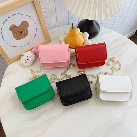 Mini Bolso Bandolera Para Niños Cuero PU Color Sólido Bolso Cuadrado Pequeño Cadena Bolso De Hombro De Moda Niños Niñas