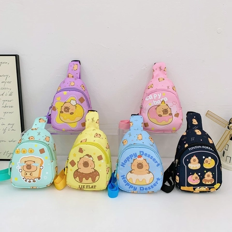 Kids Cartoon Capybara Print Nylon Chest Bag Adjustable Strap Crossbody Waist Pack For Toddlers Kindergarten