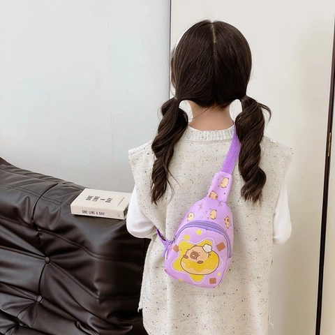 Kids Cartoon Capybara Print Nylon Chest Bag Adjustable Strap Crossbody Waist Pack For Toddlers Kindergarten