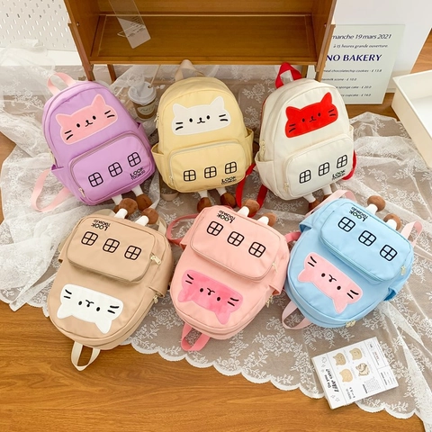 Cute Cartoon Cat Children Backpack Lightweight Breathable Schoolbag With Plush Legs For Preschool Boys Girls