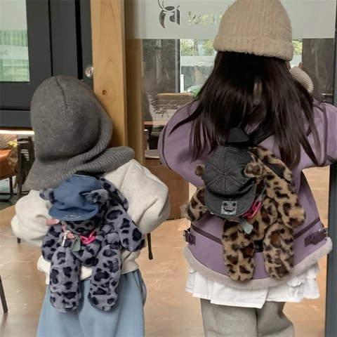 Zaino Per Bambini Orsetto In Peluche Stampa Leopardata Borsa Scuola Animale Moda Viaggio Spallacci Regolabili