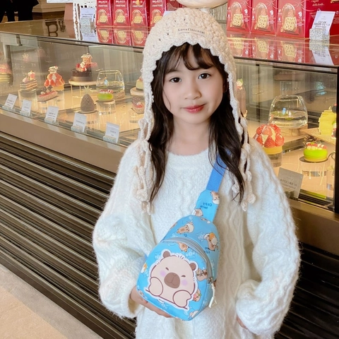 Borsa Da Petto Per Bambini Stampa Capibara Cartone Animato Nylon Tracolla Regolabile Borsa Messenger Ragazzi Ragazze