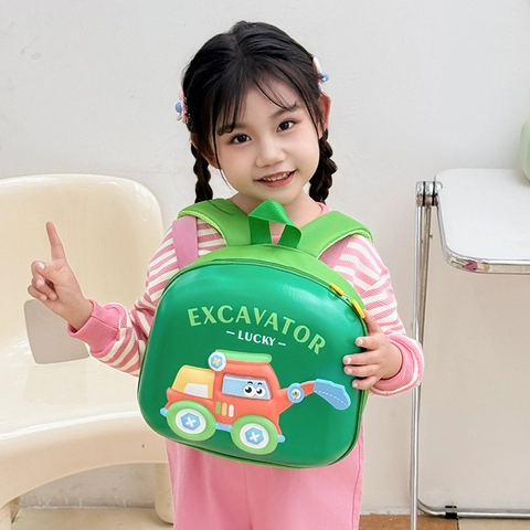 Kids Backpack 3D Cartoon Excavator Design Oxford Cloth EVA Hard Shell Breathable School Bag For Kindergarten Boys Girls