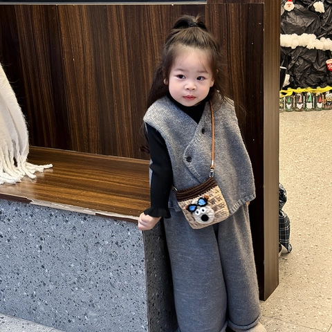 Süße Handgemachte Häkel Umhängetasche Für Kinder Mit Hund Design Gestrickte Kleine Schultertasche Mit Brillen Dekoration