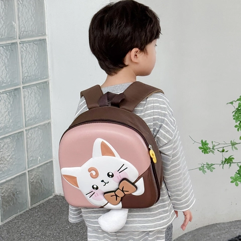 Zaino Per Bambini Gatto Cartone Animato 3D Guscio Rigido EVA Fiocco Luminoso Suono Coda Peluche