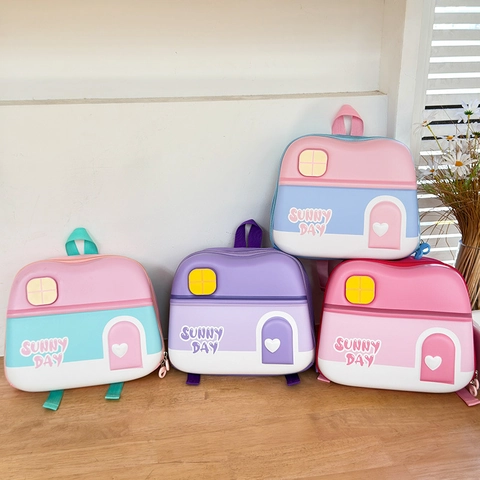 Kids Backpack EVA Hard Shell House Shaped Kindergarten School Bag Cartoon 3D Toddler Light Up Candy Colors