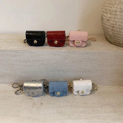 Mini Quilted Shoulder Bag For Kids PU Leather Trendy Chain Crossbody Purse With Flower Clasp