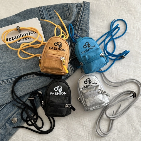 Mini Backpack Shape Coin Purse PU Leather Earphone Pouch With Lanyard Neck Hanging Fashion Small Wallet For Women