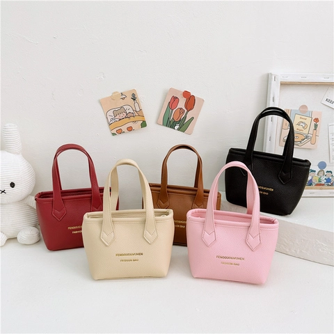 Kinder Mini Umhängetasche Lychee Narbung PU Leder Mode Kleinkind Mädchen Handtasche Griff Solid Farbe Koreanisch Stil