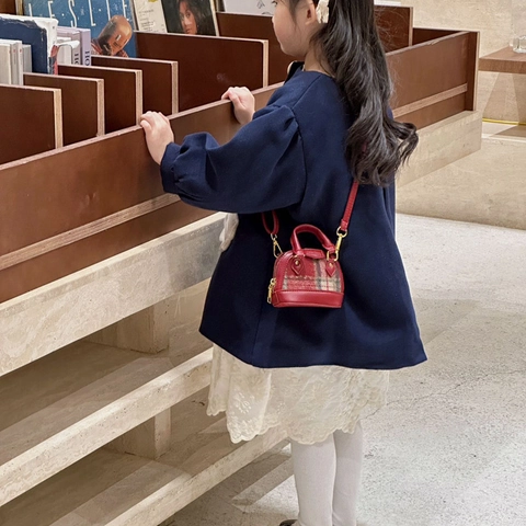 Mini Crossbody Handbag PU Leather Leopard Plaid Denim Shell Shape For Toddler Kids Girls With Plush Bear Pendant