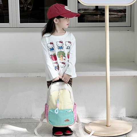 Mochila Para Niños Bloque De Color Transpirable Jardín De Infantes Cartera Escolar De Moda Niños Pequeños Tela Compuesta De Nailon Ligera
