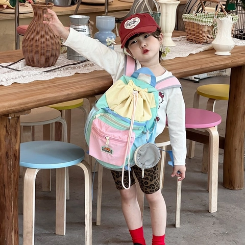 Mochila Con Cordón De Patchwork Para Niños Ligera Gran Capacidad Escuela Viaje Morral Con Mini Bolsa Para Niños Niñas