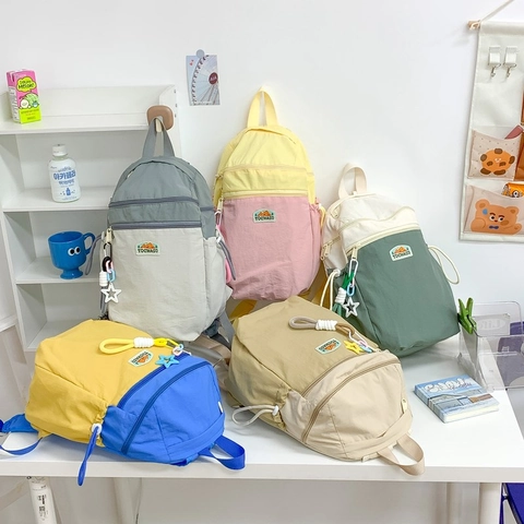 Kinderrugzak Nylon Color Block Ritsen Grote Capaciteit Ster Charm Schooltas Voor Kleuterschool