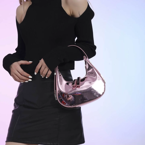 Dames Hobo Tas Met Strass Glitter Halve Maan Oksel Schouder Handtas Metallic PU Leer Feest Avond Trend
