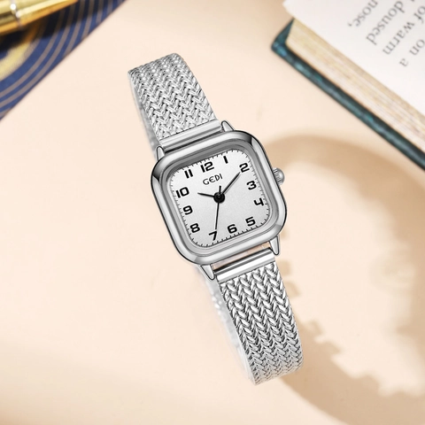 Orologio Da Donna Quadrato Cubo Di Zucchero Cinturino In Maglia Di Acciaio Inossidabile Impermeabile Stile Retro Quarzo