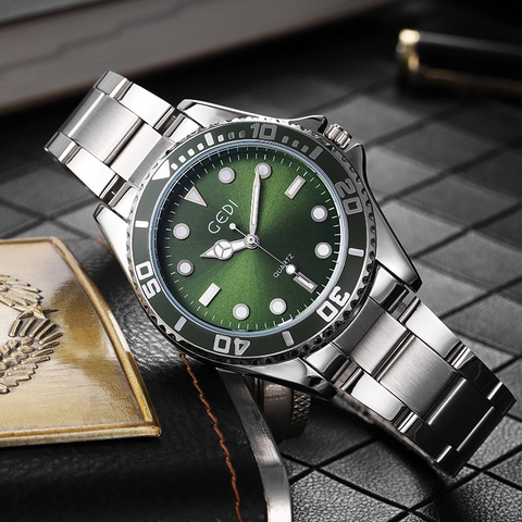 GEDI Quartz Watch Alloy Case Stainless Steel Strap Diver Style Luminous Waterproof Business Casual Wristwatch For Men