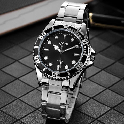 GEDI Quartz Watch Alloy Case Stainless Steel Strap Diver Style Luminous Waterproof Business Casual Wristwatch For Men