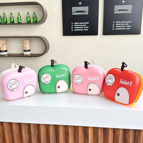 Cute Apple Shape Kids Backpack Cartoon Rabbit Pattern EVA Hard Shell Lightweight Schoolbag For Kindergarten Boys Girls