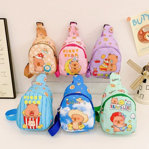 Kinder Sling Borsttas Schattige Cartoon Capybara Piggy Bear Print Nylon Verstelbare Riem Reizen Casual Crossbody Voor Jongens Meisjes
