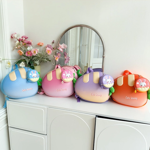 Kids Backpack With Mini Coin Purse Carrot Shape Rabbit Cartoon EVA Hard Shell Gradient Color For Kindergarten Toddlers
