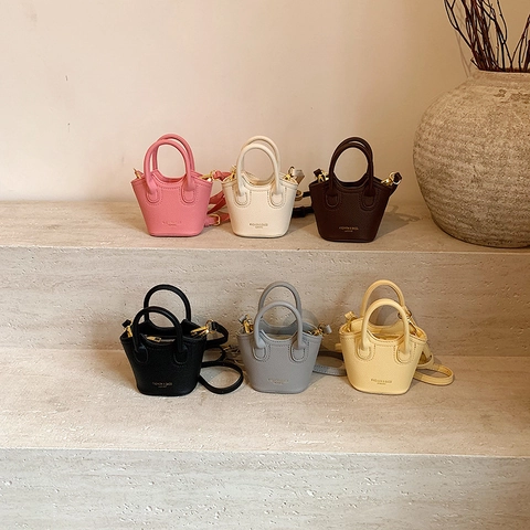 Kinder Mini Umhängetasche PU Leder Litschi Muster Eimer Handtasche Kleine Schultertasche Für Mädchen Kleinkinder