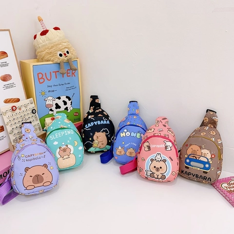 Kids Cartoon Capybara Chest Bag Nylon Mini Crossbody Waist Pouch Lightweight Breathable Adjustable Strap For Daily Use