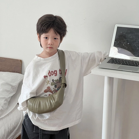 Borsa Croissant Bambini Pelle PU Pieghe Moda Tracolla Annodata Borsa A Tracolla Trendy Per Ragazzi Ragazze