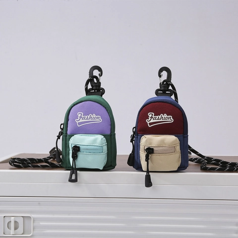 Mini Monedero Con Forma De Mochila Tela Oxford Patchwork Bolsa De Cuello Con Cordón Para Niños Accesorio Casual