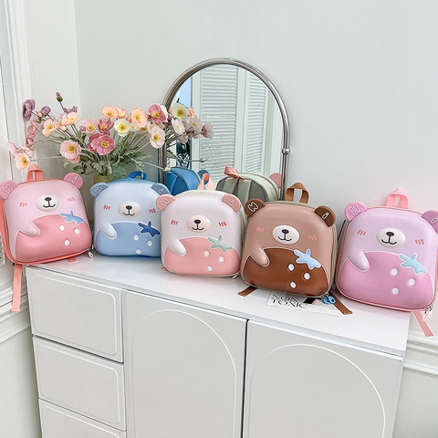 Zaino Per Bambini Orso Cartone Animato Guscio Rigido EVA Motivo Fragola Cartella Scolastica Per Ragazzi Ragazze Asilo