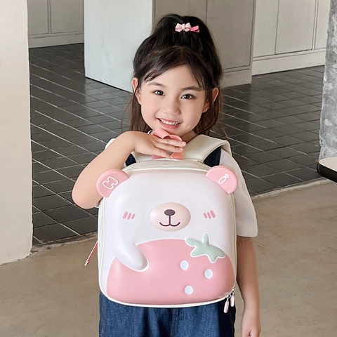 Zaino Per Bambini Orso Cartone Animato Guscio Rigido EVA Motivo Fragola Cartella Scolastica Per Ragazzi Ragazze Asilo