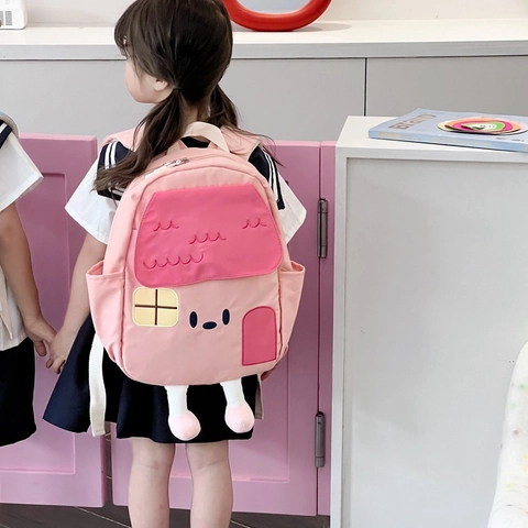 Zaino Per Bambini A Forma Di Casa Cartone Animato Tela Traspirante Borsa Scuola Design Personificato Con Gambe Di Peluche