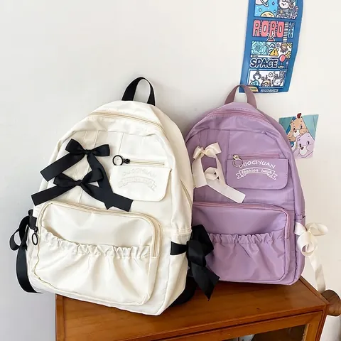 Japanse Stijl Zoete Boog School Rugzak Nylon Multi-Pocket Student Mode Dames College Tas