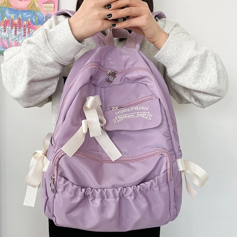 Japanse Stijl Zoete Boog School Rugzak Nylon Multi-Pocket Student Mode Dames College Tas